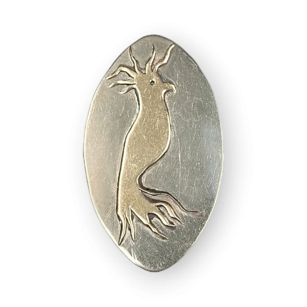 Vintage Cockatoo Brooch Brass Alpaca Silver Large Oval Tropical Bird  40s 3 3/8
